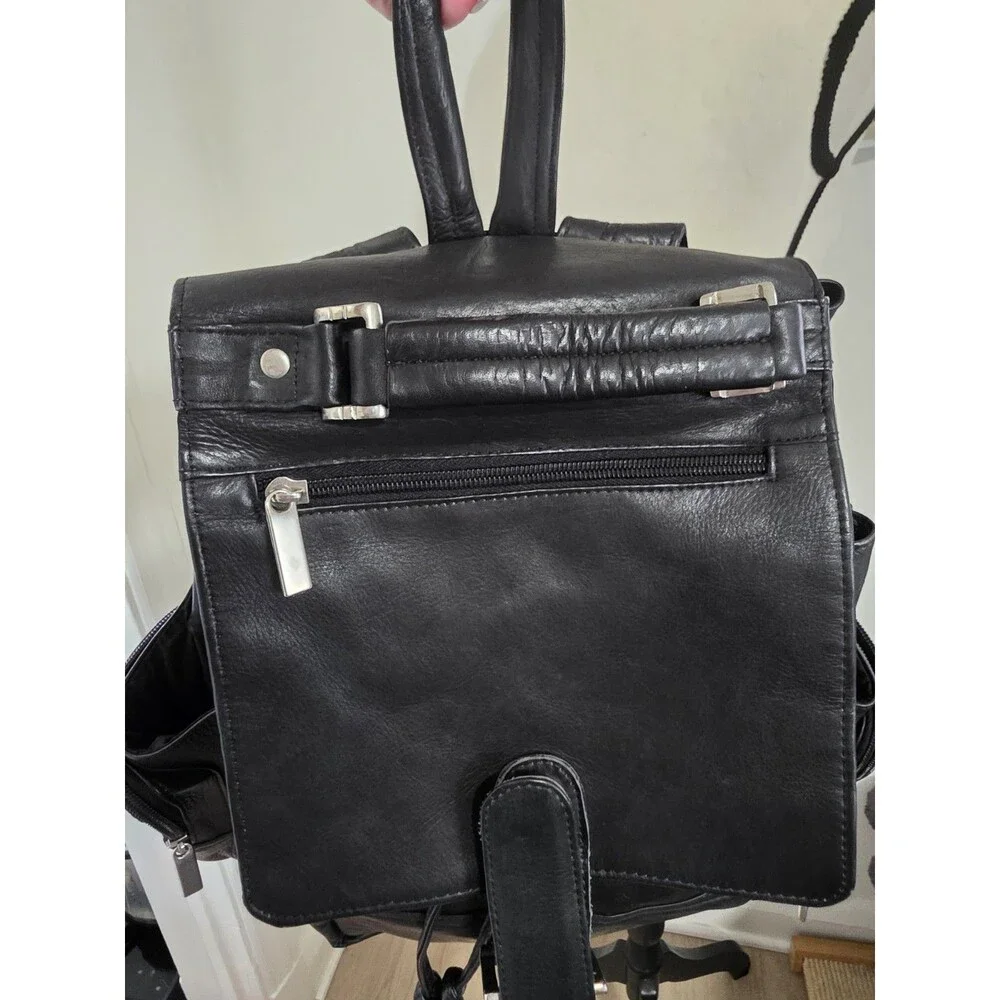 Beautiful David King Boston Soft Black Leather Multi-Pocket Backpack EuC